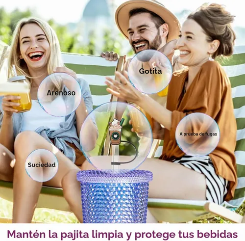 Vista 7 de KEUYE Funda para popote compatible con la taza de Starbucks, 7 fundas reutilizables para popotes, tapa de popote a prueba de salpicaduras, tapa