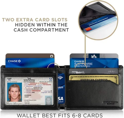 Vista 4 de SERMAN BRANDS Mens Slim Bifold Wallet RFID Blocking Minimalist Front Pocket Wallets for Men - Thin & Stylish A. Jet Black Elite