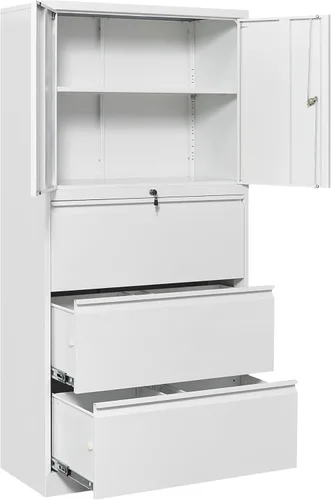 Vista 12 de Armario de almacenamiento de metal negro SISESOL con puertas y estantes, armario de exhibición con cerradura de 36 pulgadas con puertas de acrílico