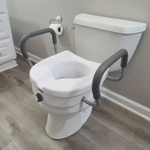 Vista 5 de Carex E-Z Lock - Asiento de inodoro elevado con asas, elevador de asiento de inodoro de 5 pulgadas con brazos, asiento de inodoro elevado