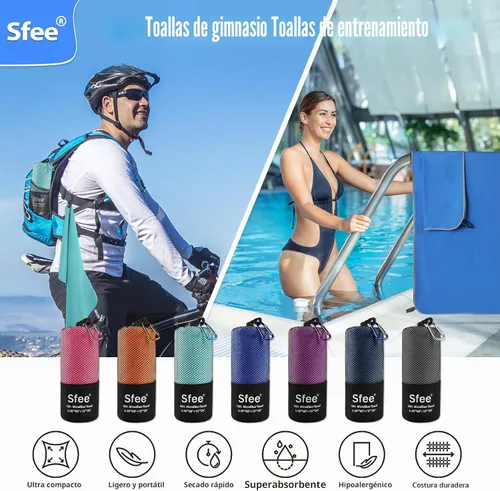 Vista 5 de Paquete de 2 toallas de viaje de microfibra, toalla de camping de secado rápido, súper absorbente, compacta, ligera, juego de toallas de gimnasio