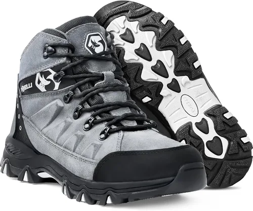 Vista 9 de Botas de senderismo Foxelli para hombre – Botas de cuero de ante impermeables, transpirables y ligeras para hombre Azul
