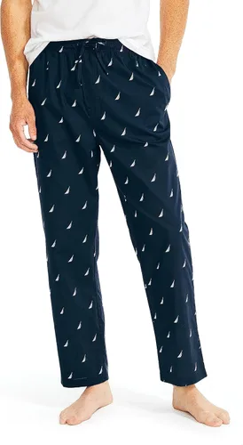 Vista 4 de Nautica pantalones de pijama para hombre, tejido suave, 100 % algodón, cintura elástica azul Depths