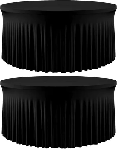 Vista 61 de Mantel redondo de 60 pulgadas en negro para mesas de 5 pies, funda de mesa ajustada de elastano con borde elástico y falda, lavable, sin arrugas