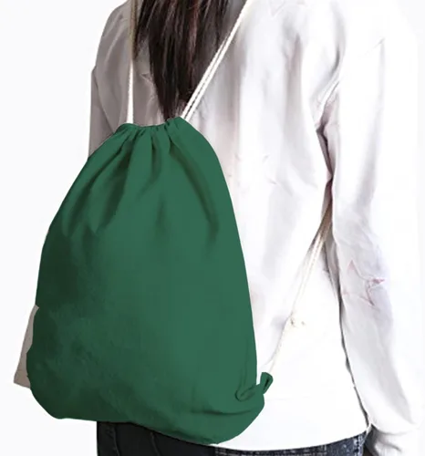 Vista 2 de Mochila de lona de algodón con cordón, bolsa de gimnasio, bolsa de regalo de almacenamiento, paquete de 2, Verde, Casual