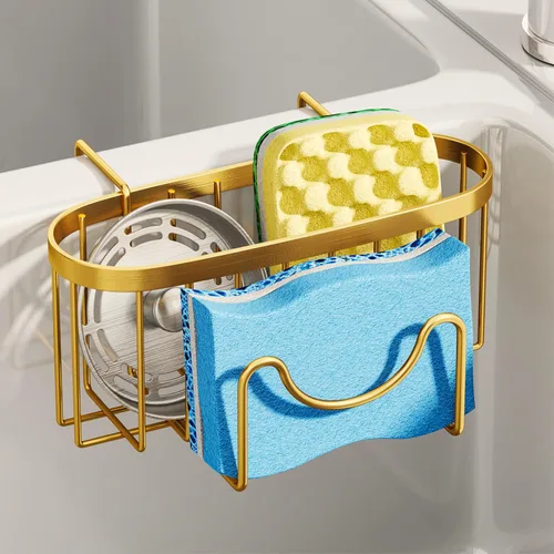 Vista 9 de SWTYMIKI Soporte de esponja para fregadero de cocina, organizador móvil para fregadero de cocina con gancho en forma de M, esponjas colgantes