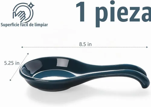 Vista 6 de ONEMORE Soporte para cuchara para estufa, soporte extra grande de cerámica azul para encimera de cocina, espátula resistente al calor, soporte