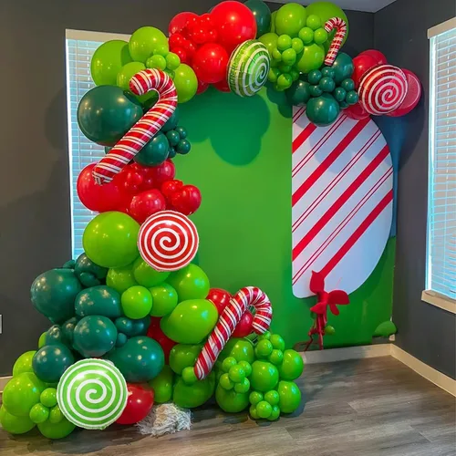 Vista 2 de Kit de guirnalda de arco de globos de Navidad, decoración de fiesta Rojo y verde