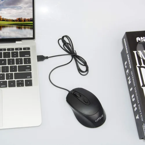 Vista 5 de YUMQUA G222 - Mouse silencioso para computadora, paquete de 2 ratones USB ópticos con cable, 800/1200 DPI, hogar y oficina, computadora