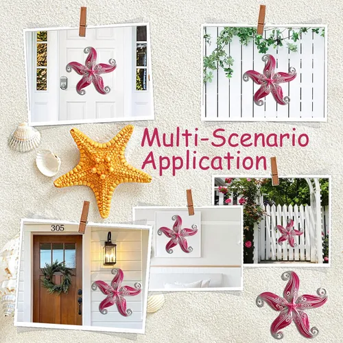 Vista 2 de Arte de decoración de pared para exteriores con estrella de mar, escultura colgante de metal y vidrio de 12 pulgadas para interiores y exteriores