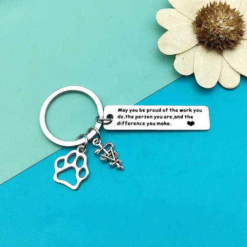 Vista 6 de Dabihu Vet Tech Keychain Veterinarian Appreciation Gifts Thank You Gifts for Veterinary Tech Coworker Animal Rescue Gifts