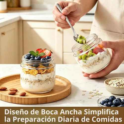 Vista 5 de 10oz Overnight Oats Containers With Lids,Mason Jars with Bamboo Lid