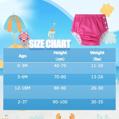 Vista 5 de Pañales de natación reutilizables para bebés recién nacidos, lavables, unisex, pañales de natación para bebés, color rosa intenso, 0-3 meses