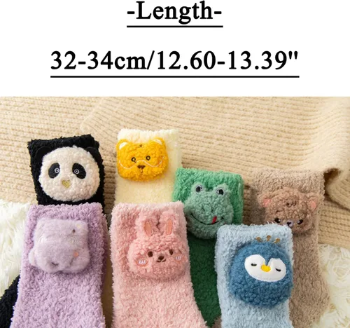 Vista 3 de Calcetines mullidos para mujer, calcetines de felpa de rana 3D, acogedores, suaves, esponjosos, lindos animales, calcetines para dormir, calcetines