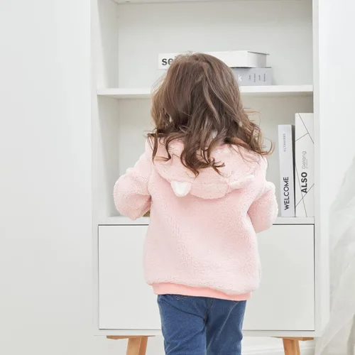 Vista 6 de Chaqueta de abrigo con capucha con forro polar para recién nacidos bebés niños y niñas diseño de dibujos animados con orejas abrigo cálido