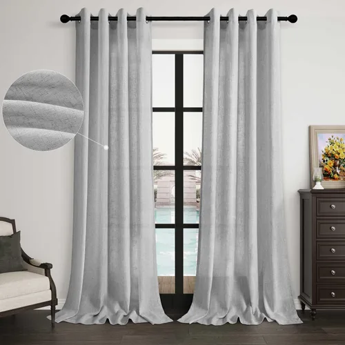 Vista 21 de Cortinas de lino negro para dormitorio y sala de estar de 84 pulgadas de largo, juego de 2 paneles, para habitación de niños, filtro de luz