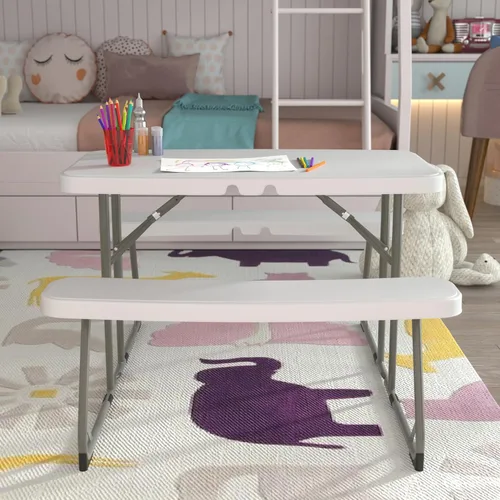 Vista 4 de EMMA + OLIVER Mesa de actividades plegable de plástico blanco granito para niños de 4.93 pies - Mesa de juego