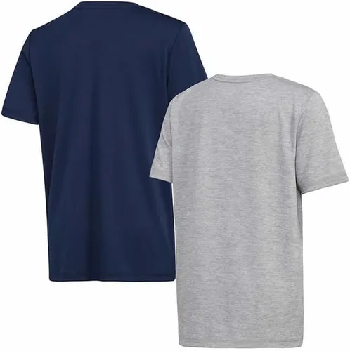 Vista 2 de adidas Paquete de 2 camisetas de manga corta Aeroready que absorben la humedad para niños, azul marino oscurogris, talla S, Azul marino oscurogris