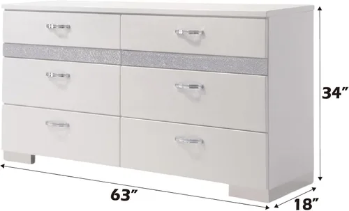 Vista 3 de Acme Cómoda clásica de madera de 63 pulgadas de largo con 6 cajones y 2 cajones ocultos para joyas, organizador de almacenamiento para dormitorio