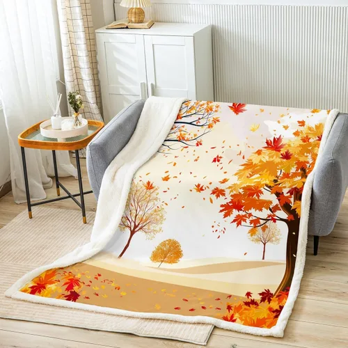 Vista 10 de Manfei Manta de otoño con diseño de hojas de calabaza, dibujos animados, arcoíris, zorro, oso, ciervo, para niños y niñas, manta de cosecha de otoño