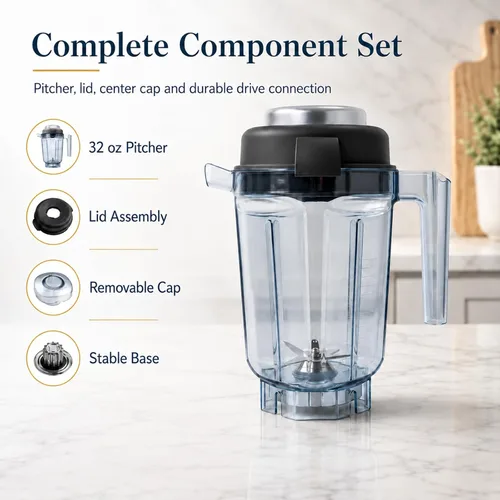 Vista 4 de Jarra de licuadora de bajo perfil de 32 onzas compatible con Vitamix 5200/7500/5000/6300/750/E310/VM0102/VM0103/VM0197 - Vaso de recipiente sin BPA