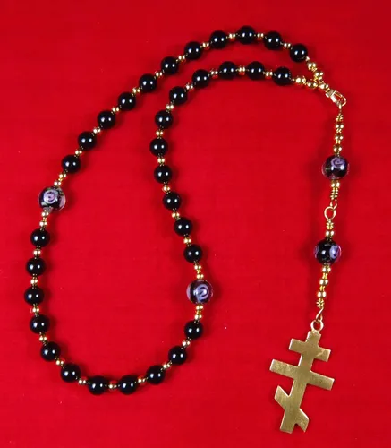 Vista 6 de Handmade Rosary Eastern Orthodox Greek Chotki Black Shell Pearls and Gold Tone Orthodox Cross