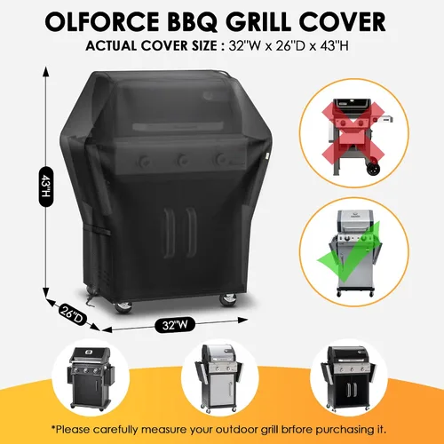 Vista 2 de Funda para parrilla de 32 pulgadas para parrilla al aire libre, impermeable, resistente a la intemperie, resistente a los rayos UV y a