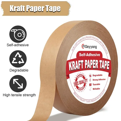 Vista 3 de GEYYANG - Cinta de papel kraft marrón, 1 pulgada x 180 pies, cinta