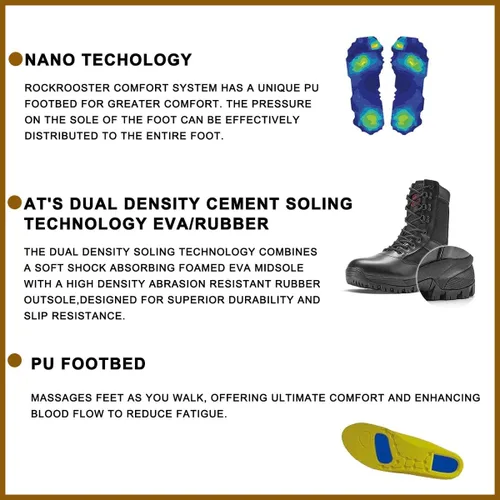 Vista 5 de ROCKROOSTER VEGA - Botas tácticas para hombre de 8 pulgadas ligeras de combate al aire libre suela de goma