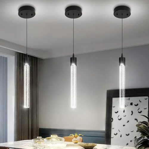 Vista 7 de ykolupty Luces colgantes modernas para isla de cocina, mini lámpara colgante de cristal negro con LED regulable de 2700 K-6000 K, lámpara de araña