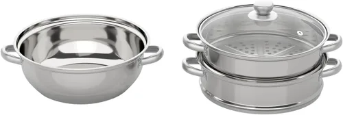 Vista 7 de Vaporizador de 3 niveles, olla de vapor de cocina de acero inoxidable de 11 pulgadas, olla de cocción de carne de verduras, vaporizador de arroz