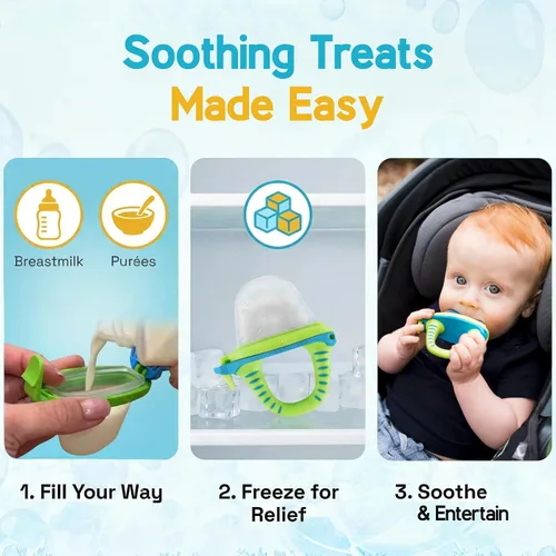 Vista 5 de Teetherpop Mordedor de silicona rellenable para bebés – Moldes de paletas de leche materna para la dentición con ranuras antiderrame – Mordedores