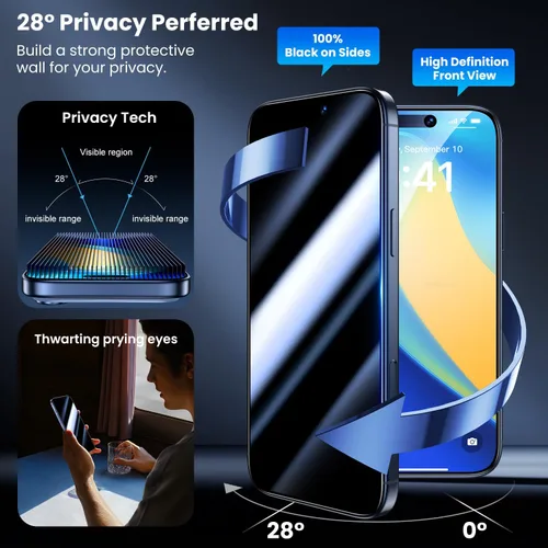 Vista 2 de Uyiton Protector de pantalla de privacidad para iPhone 16 Pro Max, [fácil de instalar] [cero burbujas] de cobertura completa inastillable