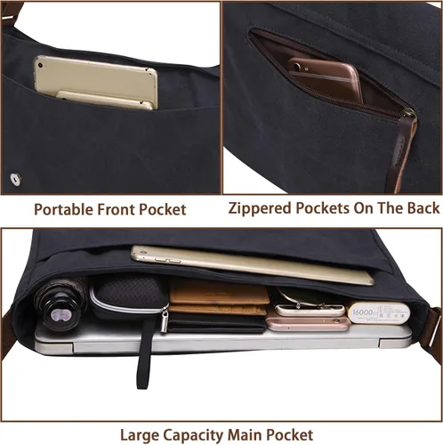 Vista 4 de Bolsa de mensajero, bolsa de mensajero de lona, bolsa de hombro, bolsa cruzada, bolsas de mensajero vintage para hombres y mujeres, bolsa de hombro