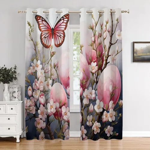 Vista 108 de Cortinas opacas de cocina con pintura al óleo de Europa rosa y negra para ventanas, cenefas opacas modernas de torre Eiffel de poliéster multicapa