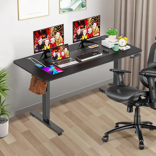 Vista 2 de farexon - Escritorio de pie de 48 x 24 pulgadas, escritorio eléctrico de altura ajustable con estación de carga, escritorio para trabajar de pie