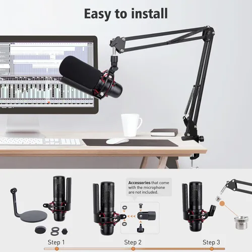 Vista 2 de HyperX ProCast - Brazo de brazo de micrófono compatible con HyperX ProCast, soporte de brazo de micrófono con cubierta de micrófono, mejora
