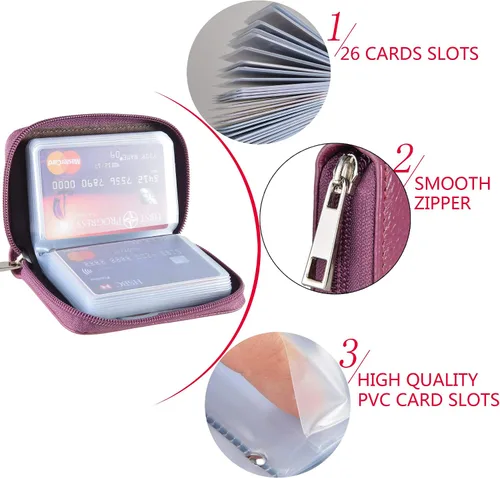Vista 7 de Easyoulife billetera para tarjetas de crédito de cuero auténtico con espacio para 26 tarjetas