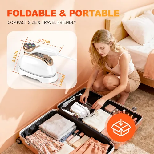 Vista 5 de Vaporizador de viaje para ropa, vaporizador de tela de mano de 1200 W para ropa, 6 modos con pantalla LCD, potente removedor de arrugas
