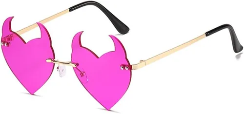 Vista 11 de ENTHYI Diablo Corazón Gafas de sol Rimless rave Moda Halloween Party Funny Negro