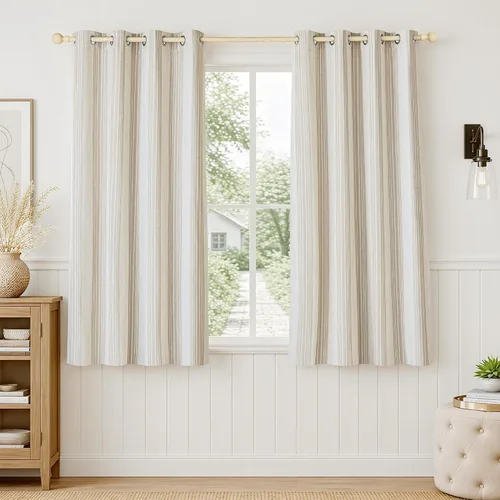 Vista 44 de DriftAway Chris Linen - Cortinas opacas con capa térmica y reductora de sonido, 63 pulgadas de largo para dormitorio, cortinas estampadas a rayas