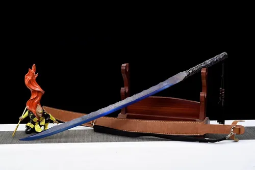 Vista 9 de Espada completa azul de alta hoja de acero de manganeso Katana japonesa Samurai Espada Funda de cuero
