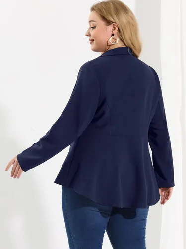 Vista 5 de Agnes Orinda Blazer de talla grande para mujer, con volantes, cuello en V, panel de muesca, peplum Blazers