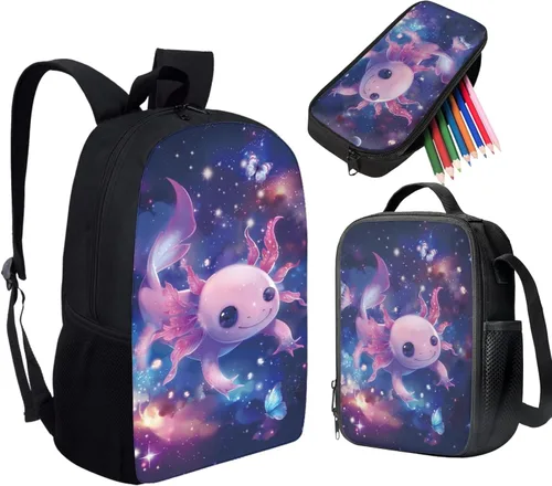 Vista 152 de HUGS IDEA Juego de 3 bolsas escolares con aislamiento térmico para el almuerzo, estuche para lápices