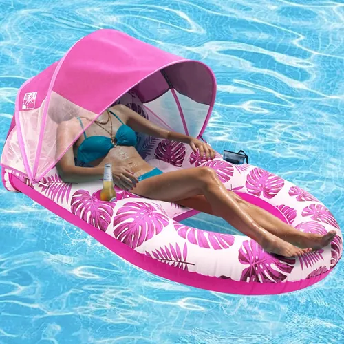 Vista 8 de COOLCOOLDEE Flotador de Piscina con Toldo UPF50+, Flotadores de Piscina Extra Grandes para Adultos de Alta Resistencia, Flotador Inflable