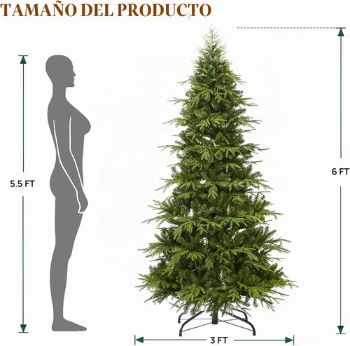 Vista 6 de HOLLO STAR Árbol de Navidad de lápiz preiluminado de 6 pies con 300 luces LED, control por aplicación, árbol de Navidad artificial Aspen, luces RGBW