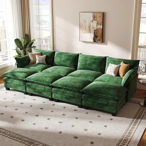 Vista 12 de KKL Sofá Cama Seccional Modular Grande de 91.3", Sofá Cama Convertible en Forma de J/L de 6 Plazas Sofá Nube con Otomana, Sofás Seccionales