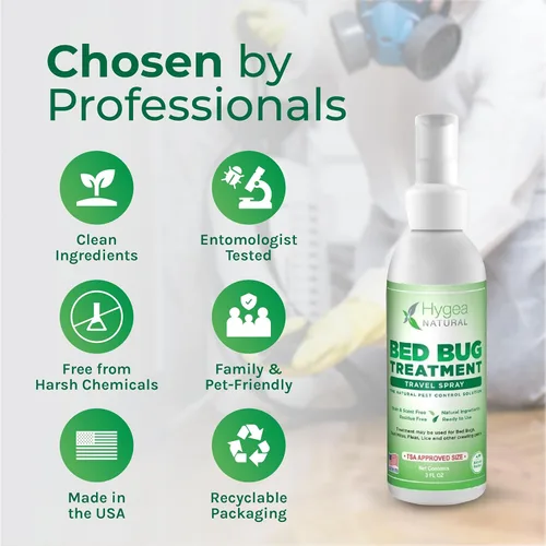 Vista 4 de Hygea Natural - Aerosol natural para piojos, ácaros y chinches para viajes - Tamaño aprobado por la TSA – Apto para niños y mascotas – Resultados