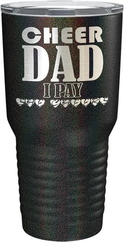 Vista 21 de Cheer Dad I Pay She Cheers - Vaso de acero inoxidable con tapa aislada, color negro