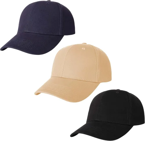 Vista 13 de Paquete de 3 gorras de béisbol de algodón liso con correa trasera, ajustables, de perfil bajo, para hombres y mujeres 3 Negro